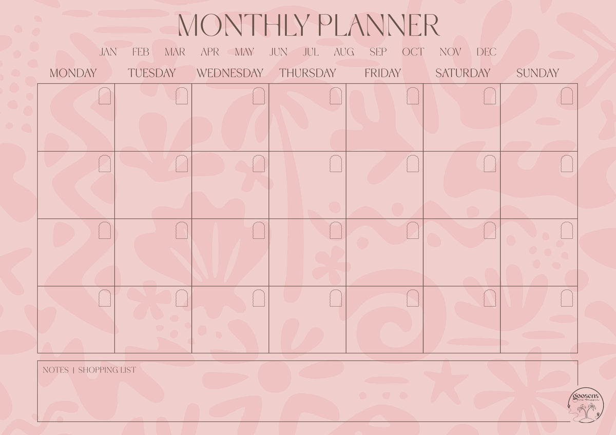Sunset Pink Monthly Planner